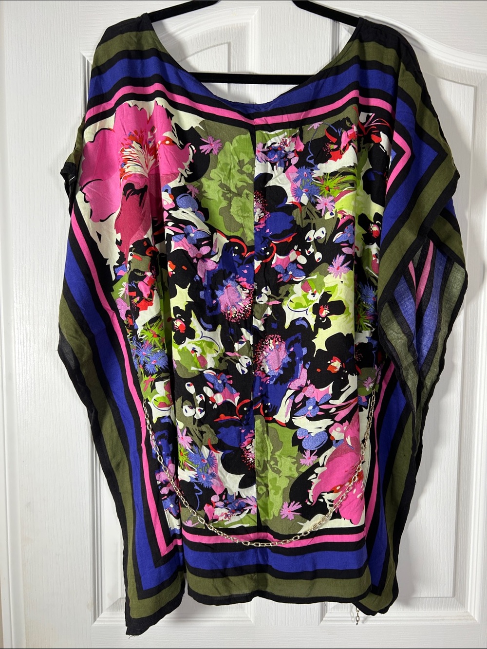 Unique Spectrum Olive, Pink & Blue Floral Tunic and metal belt 3X - Picture 5 of 8